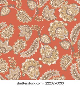 paisley floral vector illustration in damask style. seamless background