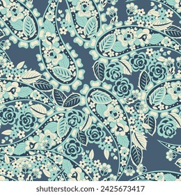 paisley floral vector illustration in damask style. seamless background