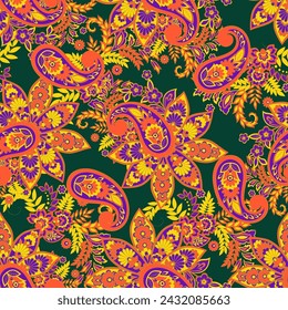 paisley floral vector illustration in damask style. seamless background
