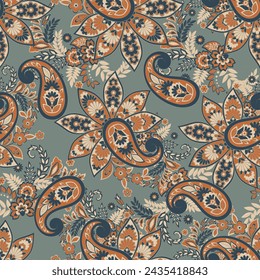 paisley floral vector illustration in damask style. seamless background