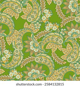 paisley floral vector illustration in damask style. seamless background