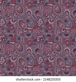 Paisley Floral Vector Pattern. Seamless Asian Textile Background