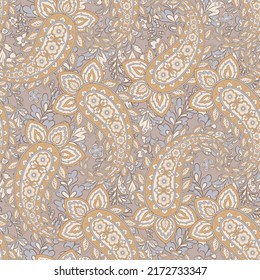 Paisley Floral Vector Pattern. Seamless Asian Textile Background