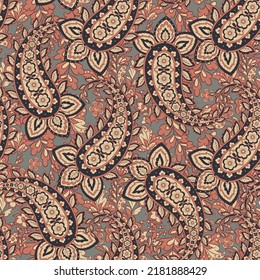 Paisley Floral Vector Pattern. Seamless Asian Textile Background