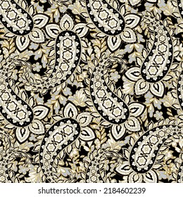 Paisley Floral Vector Pattern. Seamless Asian Textile Background