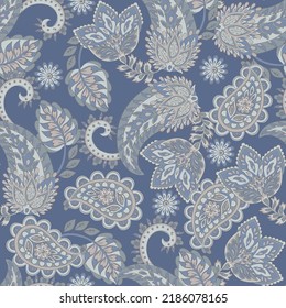 Paisley Floral Vector Pattern. Seamless Asian Textile Background