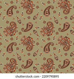 Paisley Floral Vector Pattern. Seamless Asian Textile Background