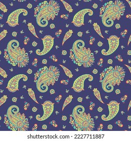 Paisley Floral Vector Pattern. Seamless Asian Textile Background