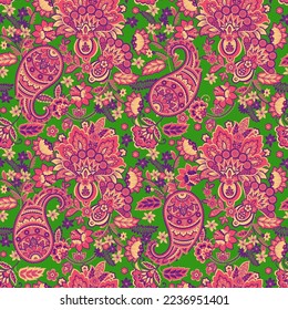 Patrón de vectores florales Paisley. Fondo textil asiático sin inconvenientes