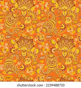 Paisley Floral Vector Pattern. Seamless Asian Textile Background