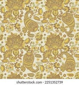 Paisley Floral Vector Pattern. Seamless Asian Textile Background