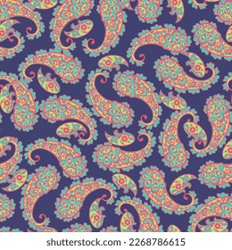 Paisley Floral Vector Pattern. Seamless Asian Textile Background