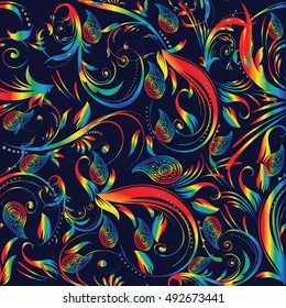 Paisley floral vector seamless pattern background wallpaper illustration with vintage colorful  flowers and ornaments.Colorful paisley.Paisley wallpaper.Paisley pattern.Paisley floral background