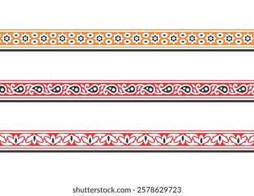 Paisley Flower Design Border, Embroidery, Fabric print.