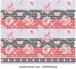 paisley flower dot zig zag wave line batik pattern for home decor, fabric print. paper print. background. texture. tile. curtain design. border use