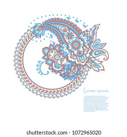 paisley flower pattern in damask style, indian floral design, vector illustration