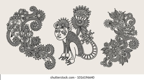 paisley flower pattern in ethnic style, indian decorative floral design, vector illustration