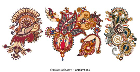 paisley flower pattern in ethnic style, indian decorative floral design, vector illustration