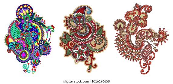 paisley flower pattern in ethnic style, indian decorative floral design, vector illustration