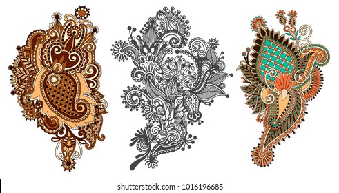 paisley flower pattern in ethnic style, indian decorative floral design, vector illustration