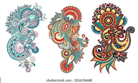 paisley flower pattern in ethnic style, indian decorative floral design, vector illustration