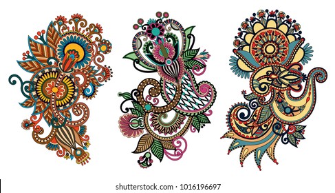 motivos florales de paisley de estilo étnico, diseño floral indio, ilustración vectorial
