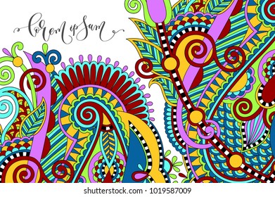 paisley flower pattern in ethnic style, indian decorative floral design to poster, spring greeting card and holiday design, vector illustration