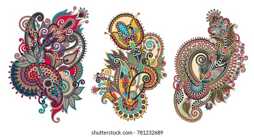 paisley flower pattern in ethnic style, indian decorative floral design, vector illustration