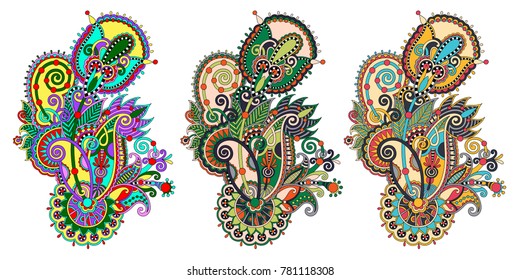 paisley flower pattern in three colors version, decorative floral design, vector illustration