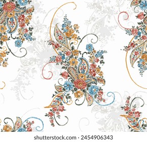 paisley flower seamless pattern vector. traditional floral paisley pattern. embroidery pattern, textile pattern