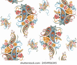 paisley flower seamless pattern vector. traditional floral paisley pattern. embroidery pattern, textile pattern