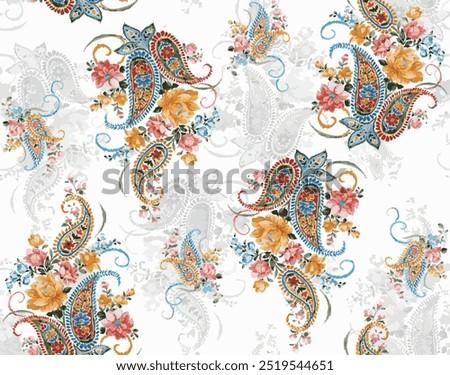 paisley flower seamless pattern vector. traditional floral paisley pattern. embroidery pattern, textile pattern.
