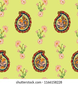 paisley flowers all over pattern on background