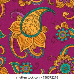 Paisley and flowers. Ornamental seamless pattern in indian style