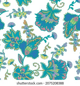 Patrón de flores paisley, fondo, textura, colores, tejidos y diseños de ropa
