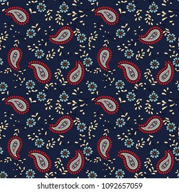 paisley flowers pattern with navy background
