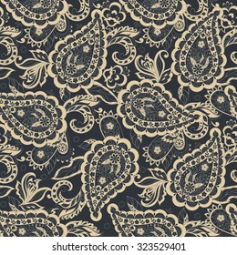 Paisley flowers seamless pattern. Asian floral vector illustration for textile