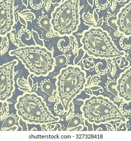 Paisley flowers seamless pattern. Asian floral vector illustration for textile