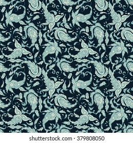 Paisley flowers seamless pattern. Asian floral vector illustration for textile