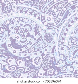 Paisley flowers seamless pattern. Asian floral vector illustration for textile