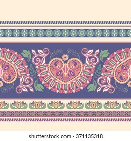 Paisley flowers seamless pattern. Floral ornament for textile, wrapping paper, wallpaper template. Decorative ornamental border