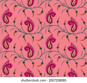 paisley and flowers vector design and pink background