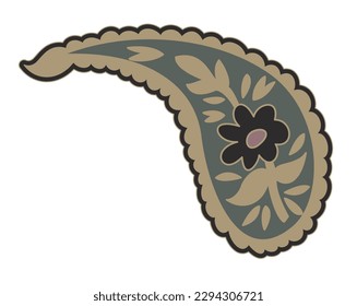 Paisley foliage and leaves, isolated flora with blossom and flourishing. Flora and decoration, botany ornamental motif. Leafage and buds, petals and vegetation of spring. Vector in flat style