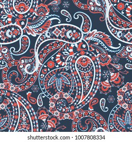 Paisley folkloric flowers seamless pattern. ethnic floral vector ornament