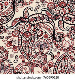 Paisley folkloric flowers seamless pattern. ethnic floral vector ornament