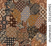 Paisley and geometric motifs fabric patchwork abstract vector seamless pattern 