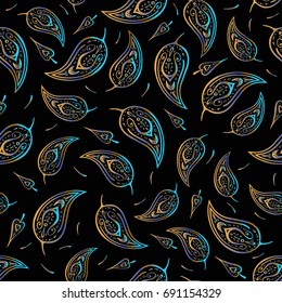 Paisley Hand Drawn pattern. Beautiful golden seamless background. Elegant vintage Pattern