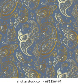 Paisley Hand Drawn pattern. Beautiful golden seamless background. Elegant vintage Pattern