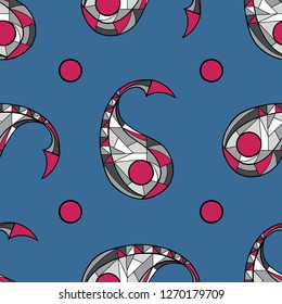 Paisley hand drawn vector seamless pattern. Abstract geometric modern background for surface design, textile, wrapping paper, wallpaper, phone case print, fabric.