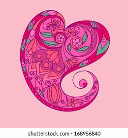 Paisley heart. Ethnic vintage ornament for valentine's day. Vector illustration.